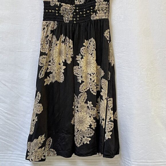Banana Republic Silk Dress  Womens 6 Black Beige Floral Wedding Romantic Whimsy - Picture 3 of 13